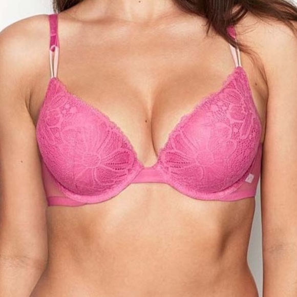 Victoria’s Secret Unlined Demi Bra Pink Floral Lace Sheer Mesh 34DDD - Picture 1 of 10